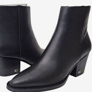 Coach (Women's 9.5) Pacey Leather Side Zip Boots Pointed Toe Black
